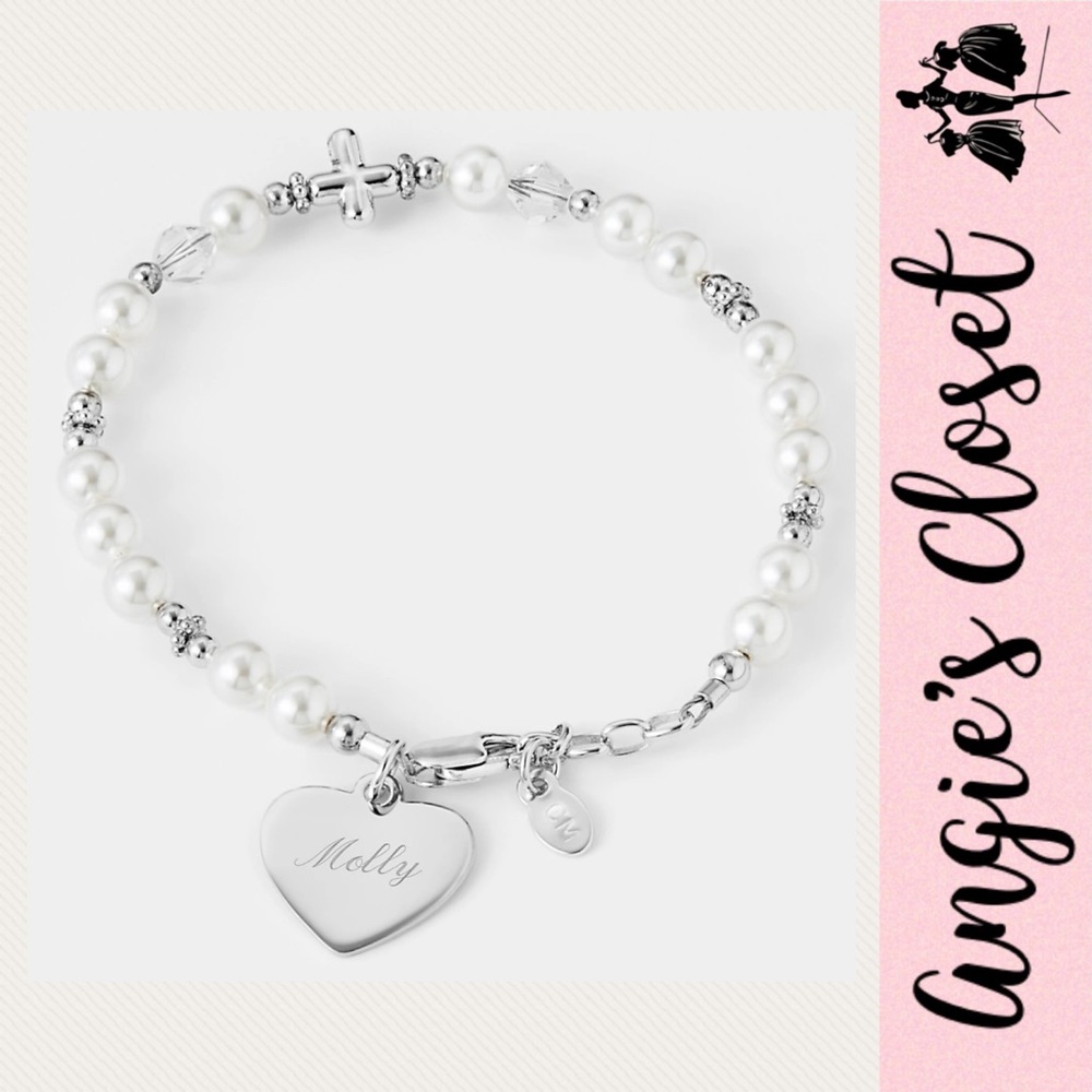 Sterling Silver Pearl and Crystal First Communion Bracelet